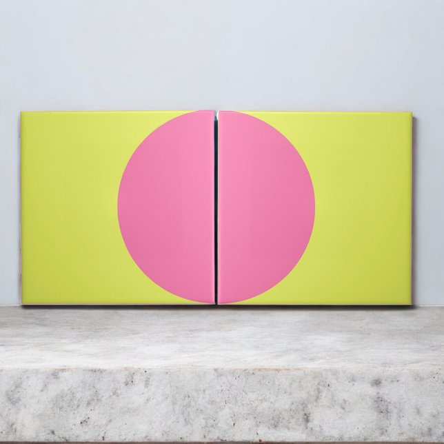 Neon Green Pink Retro Half Circle Mid Mod Abstract Ceramic Tile (Creator Uploaded)