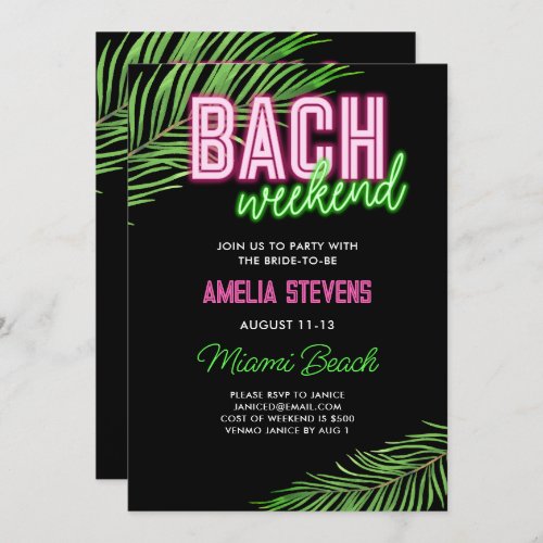 Neon Green  Pink Tropical Bachelorette Weekend Invitation