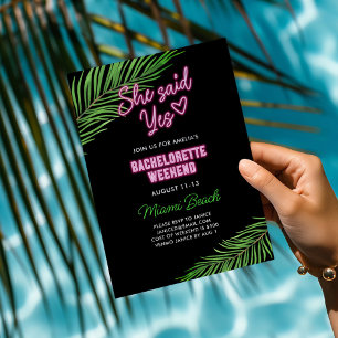Neon Green & Pink Tropical Bachelorette Weekend Invitation