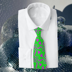 Neon Green & Pink Waves, 1980s Party Style Tie