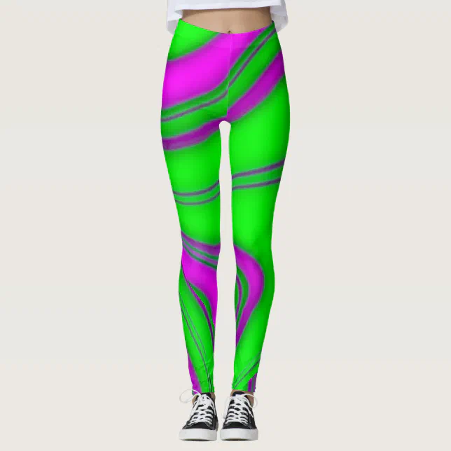 neon green -pink waves leggings | Zazzle