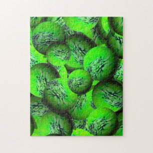 Neon green planets - pattern in 3D optics Jigsaw Puzzle