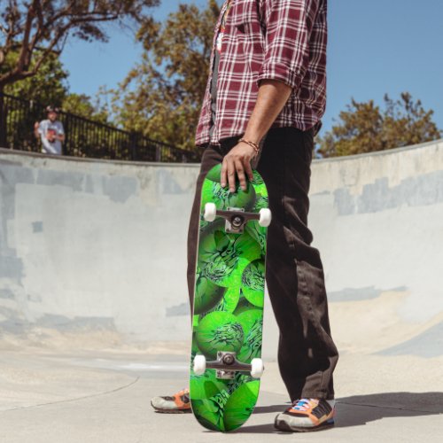 Neon green planets _ pattern in 3D optics  Skateboard