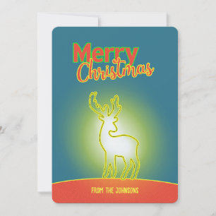 Neon Green Pop Art Reindeer 2 Photo Christmas Holiday Card