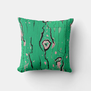 Neon Green Pop Art Wood Grain Abstract Bark Throw Pillow