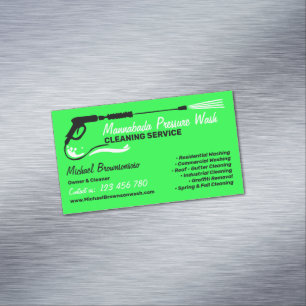 Neon Green Pressure Washing Power Masculine Business Card Magnet