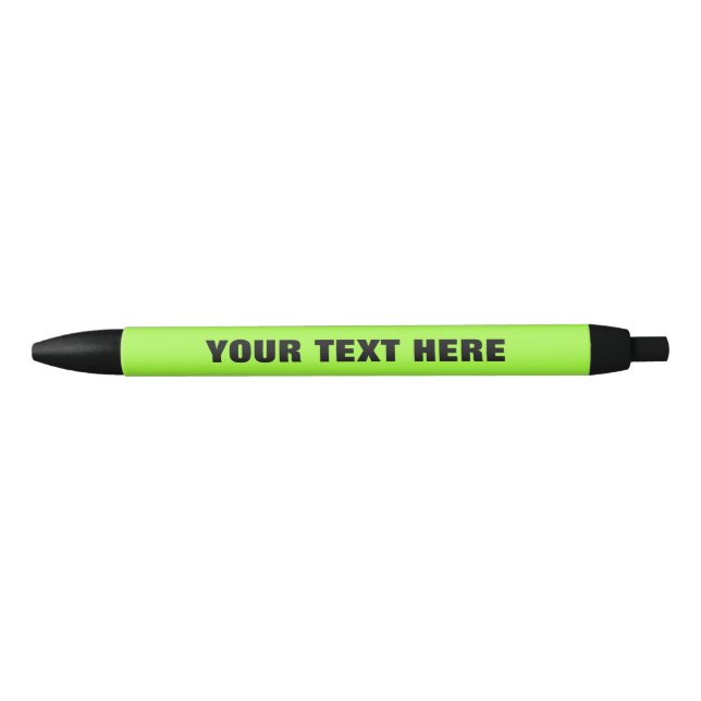 Neon green promotional pen with personalized text (Front)