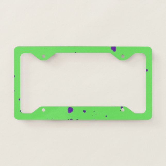 Neon Green Purple Splotches License Plate Frame (Front)