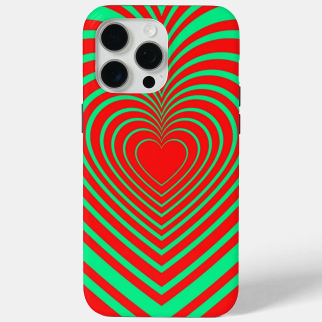 Neon Green Red Hypnotic Heart Love Pattern Case-Mate iPhone Case (Back)