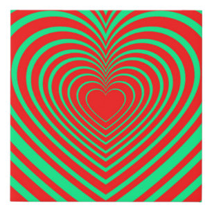 Neon Green Red Hypnotic Heart Love Pattern Faux Canvas Print