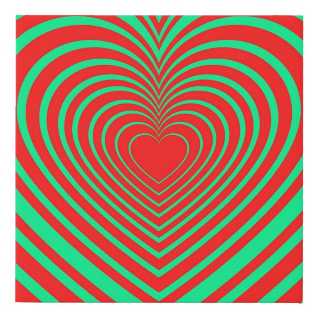 Neon Green Red Hypnotic Heart Love Pattern Faux Canvas Print (Front)