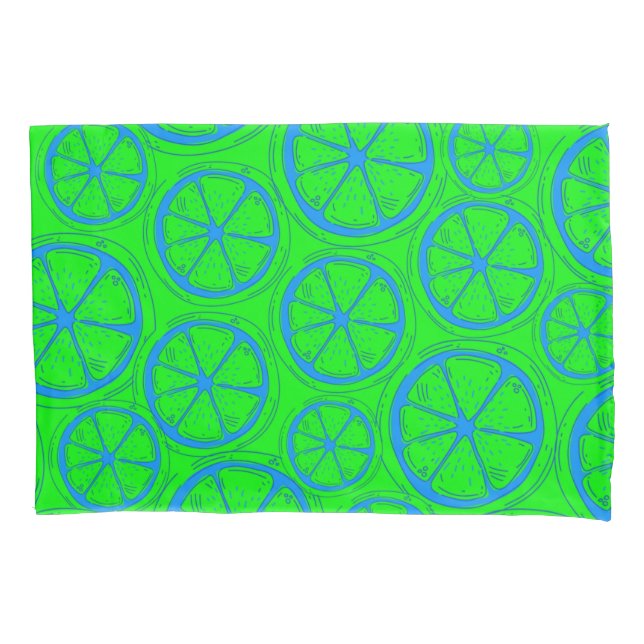 Neon Green Retro Y2K  Citrus Lemon Fruit Pattern Pillow Case (Front)