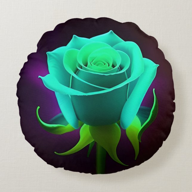 Neon Green Rose Round Pillow (Front)