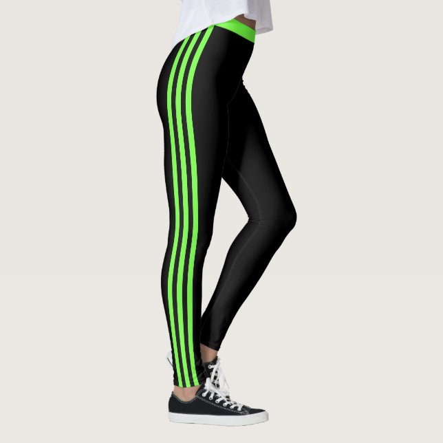 Neon Green Side Stripe Black Leggings Choose Color (Right)