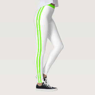 Neon Green Side Stripe White Leggings Custom Color