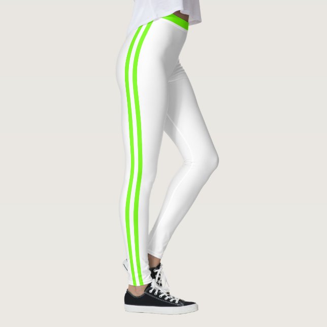 Neon Green Side Stripe White Leggings Custom Color (Right)