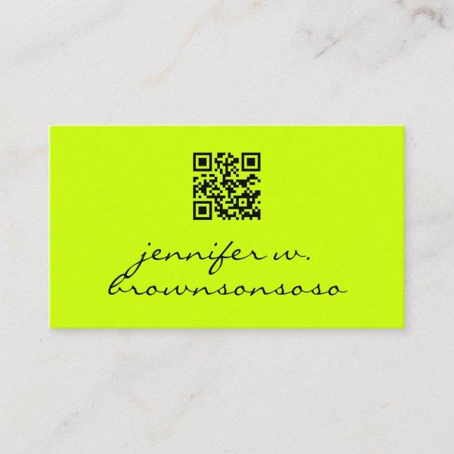 Neon green simple qr code business card (Front)
