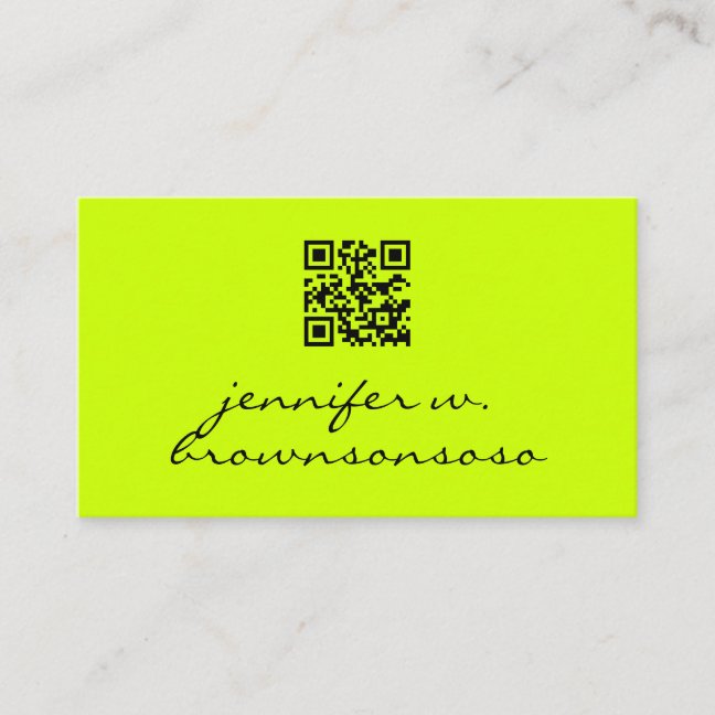 Neon green simple qr code business card