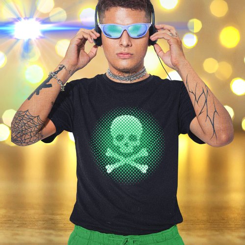 Neon Green Skull and Crossbones Gamer Gaming Cool T_Shirt