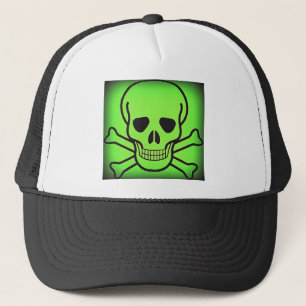 NEON GREEN SKULL AND CROSSBONES PRINT TRUCKER HAT