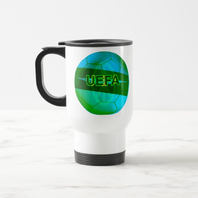 Neon Green Soccer Travel Mug (Left)