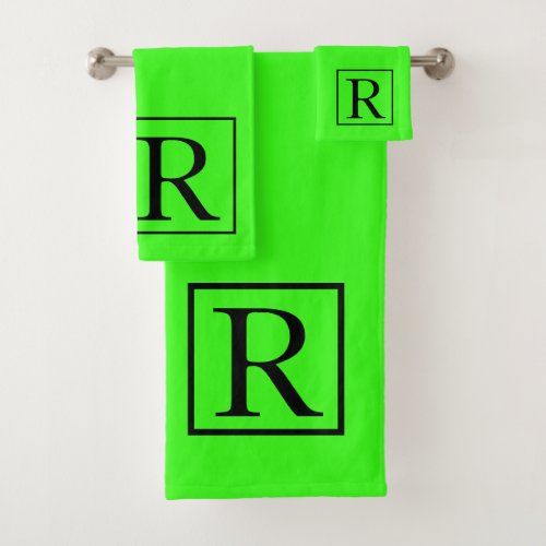 Neon Green Solid Bright Monogram Initial Colorful Bath Towel Set