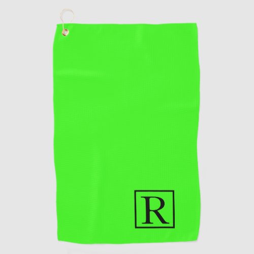 Neon Green Solid Bright Monogram Initial Colorful Golf Towel