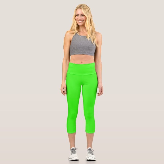 Neon Green Solid Color  Capri Leggings (Front)