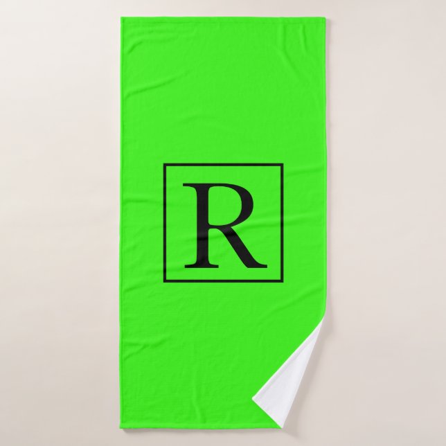 Neon Green Solid Colorful Bright Monogram Initials Bath Towel (Bath Towel)
