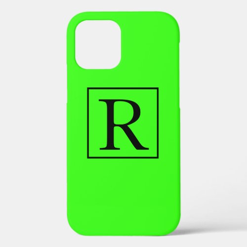 Neon Green Solid Colorful Bright Monogram Initials iPhone 12 Case