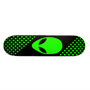 Neon Green Space Alien Head Skateboard Deck
