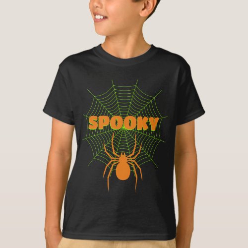 Neon green spider web Orange Halloween Spooky T_Shirt