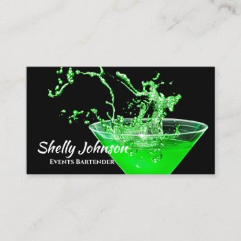 Neon Green Splash Bartender And Events Caterer Business Card by GirlyBusinessCards at Zazzle