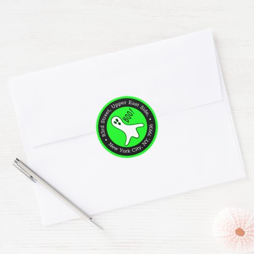 Neon Green Spooky Ghost Halloween Return Address Classic Round Sticker