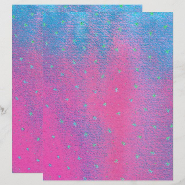 Neon Green Stars Pink Blue Glitter Look Scrapbook (Front/Back)