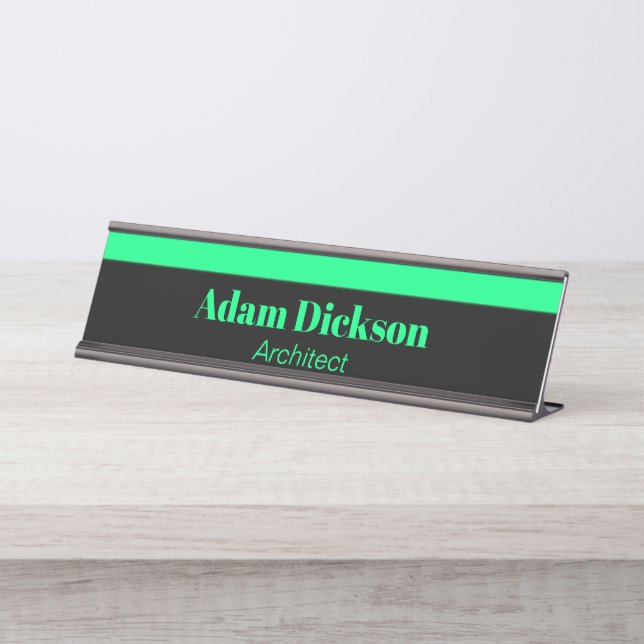 Neon green stripes black desk name plate (Front)
