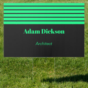 Neon green stripes black sign