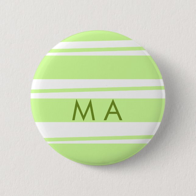 Neon green  stripes Greek pattern letter monogram  Button (Front)