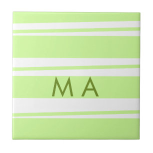Neon green stripes Greek pattern letter monogram Ceramic Tile