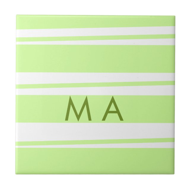 Neon green  stripes Greek pattern letter monogram  Ceramic Tile (Front)