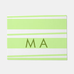 Neon green stripes Greek pattern letter monogram Doormat