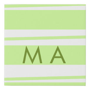 Neon green  stripes Greek pattern letter monogram  Faux Canvas Print