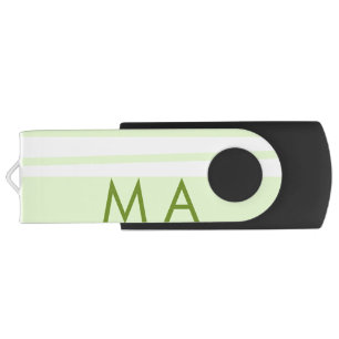Neon green stripes Greek pattern letter monogram Flash Drive