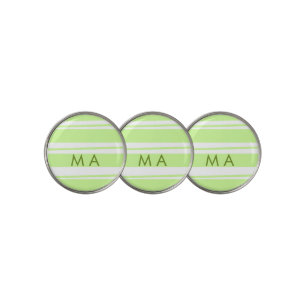 Neon green stripes Greek pattern letter monogram Golf Ball Marker