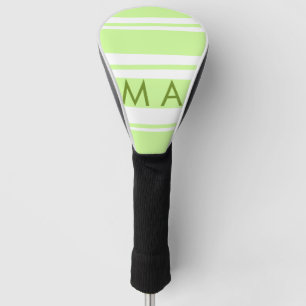 Neon green stripes Greek pattern letter monogram Golf Head Cover