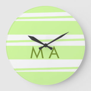 Neon green stripes Greek pattern letter monogram Large Clock