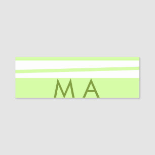 Neon green stripes Greek pattern letter monogram Name Tag