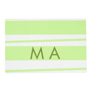 Neon green stripes Greek pattern letter monogram Placemat
