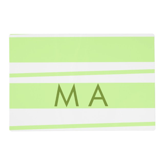 Neon green  stripes Greek pattern letter monogram  Placemat (Front)
