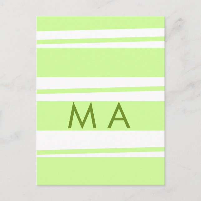 Neon green  stripes Greek pattern letter monogram  Postcard (Front)